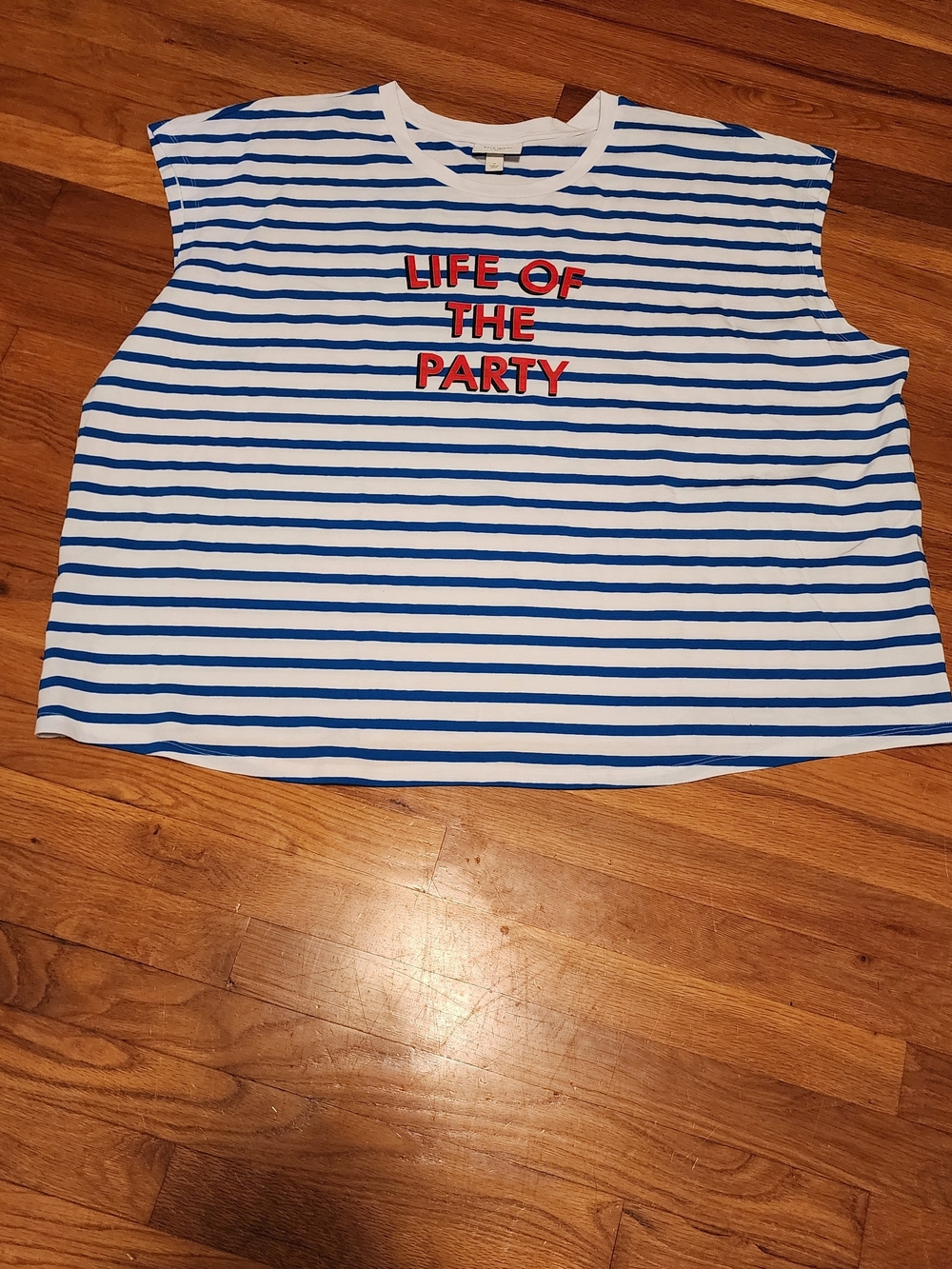 Plus Size Kate spade Blue & White Striped Tank with Red Lettering